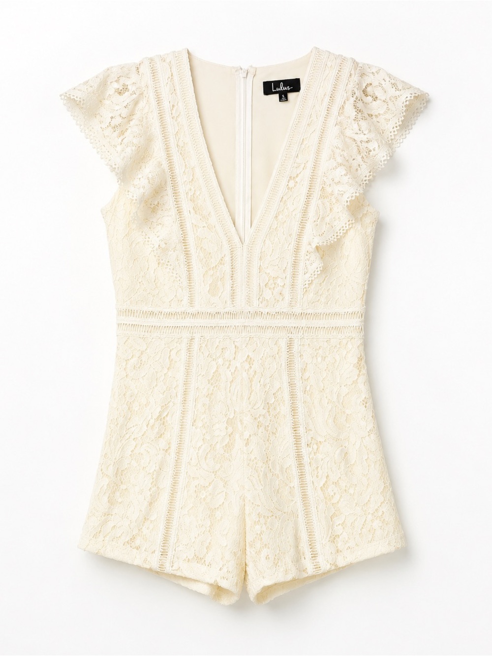 NWT Lulus White Lace Romper Bridal Shower Bachelorette Vacation Size L - Picture 2 of 16